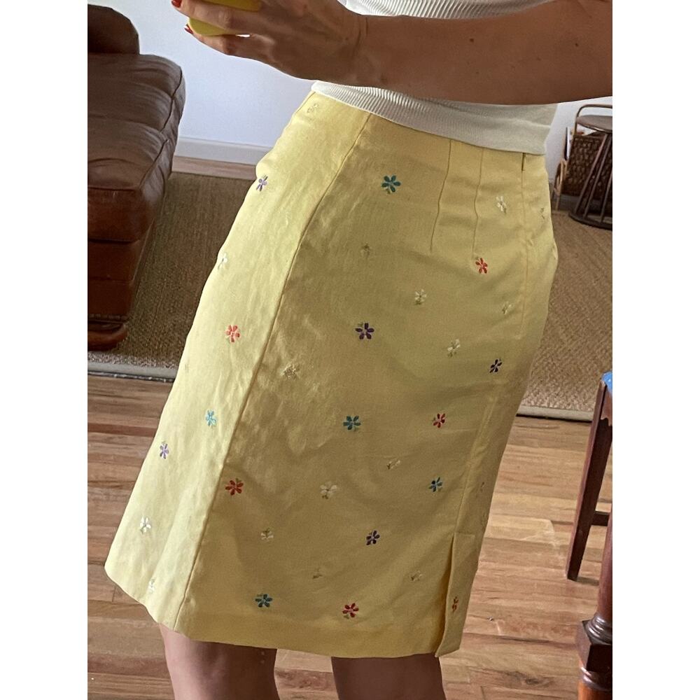 Butter Yellow Y2K Linen Flower Print Skirt Size Small - Picture 3 of 8